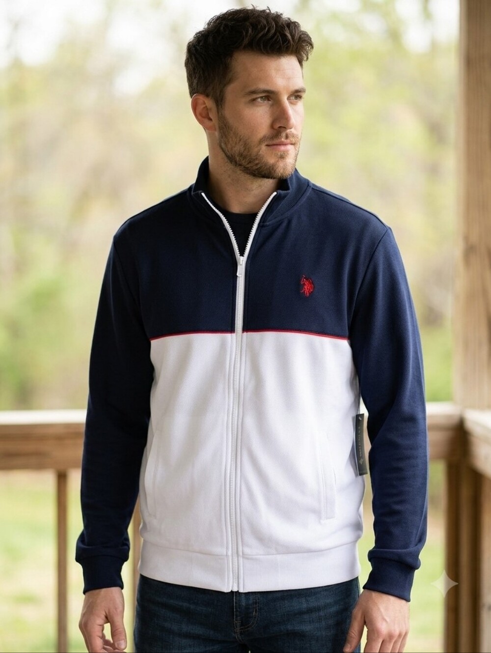 NWT U.S. Polo Assn. Men's Performance Track Jacket Full Zip Navy White Size M